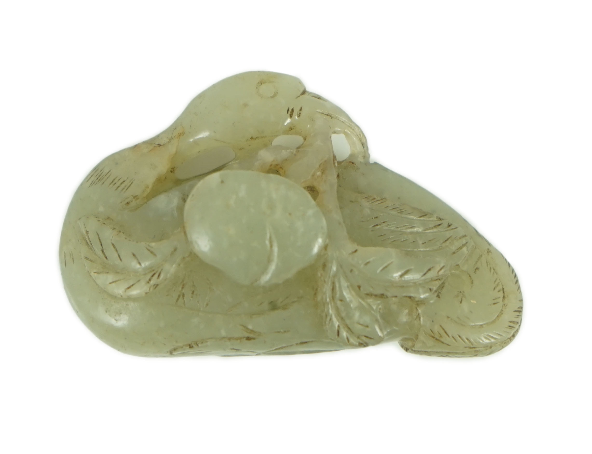 A Chinese pale celadon jade carving of a duck, possibly Jin-Yuan dynasty 4.8 cm long